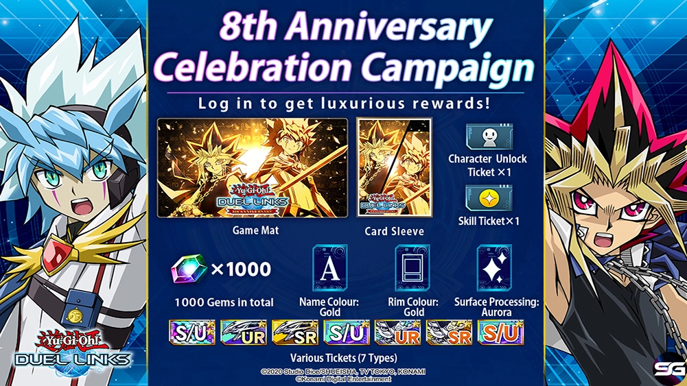 YU-GI-OH! DUEL LINKS CELEBRA SU 8º ANIVERSARIO CON GEMAS GRATIS, CARTAS ICÓNICAS Y MÁS 